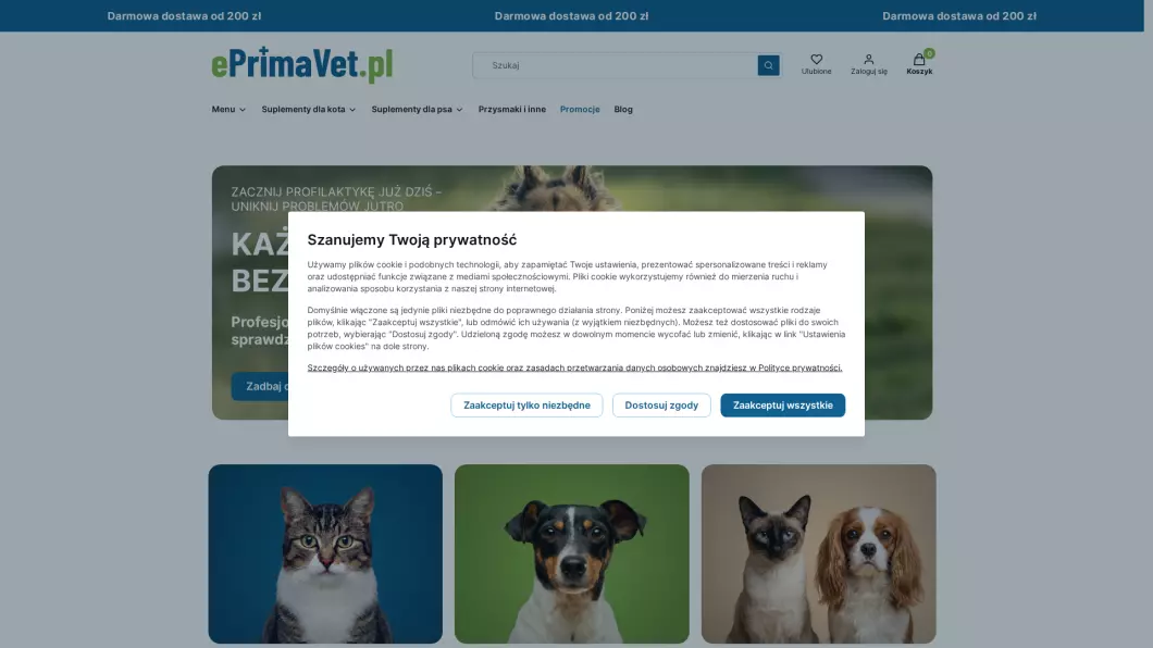 Suplementy dla zwierząt | ePrimaVet - zrzut ekranu