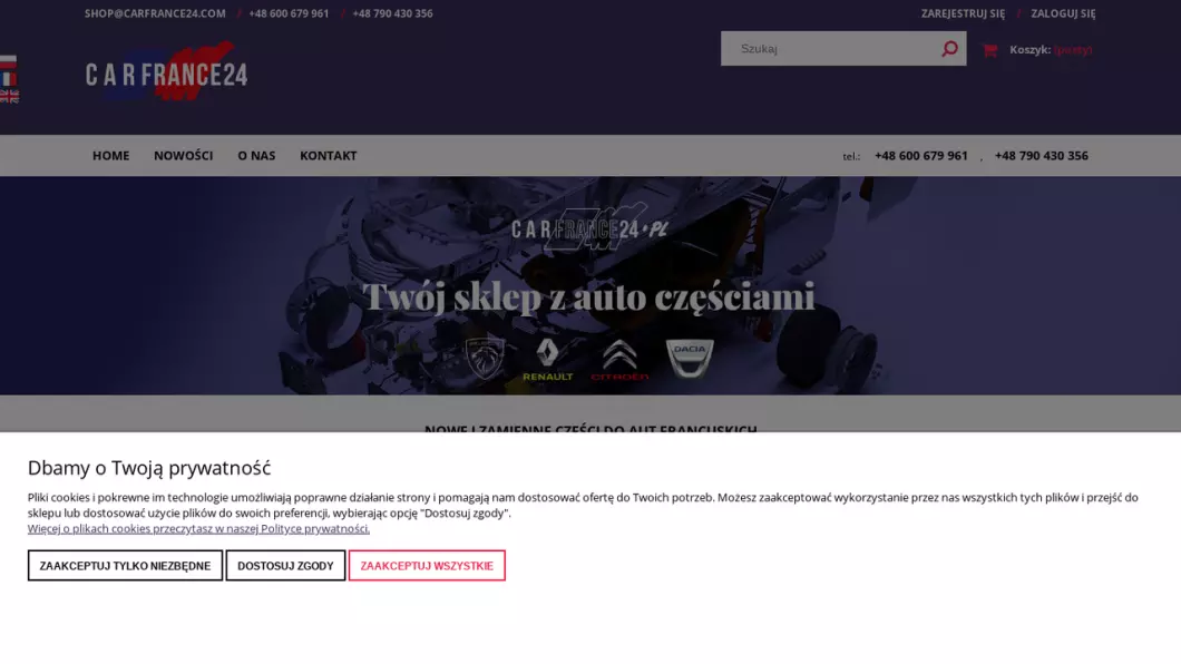Sklep z częściami do samochodów francuskich Carfrance24 - zrzut ekranu